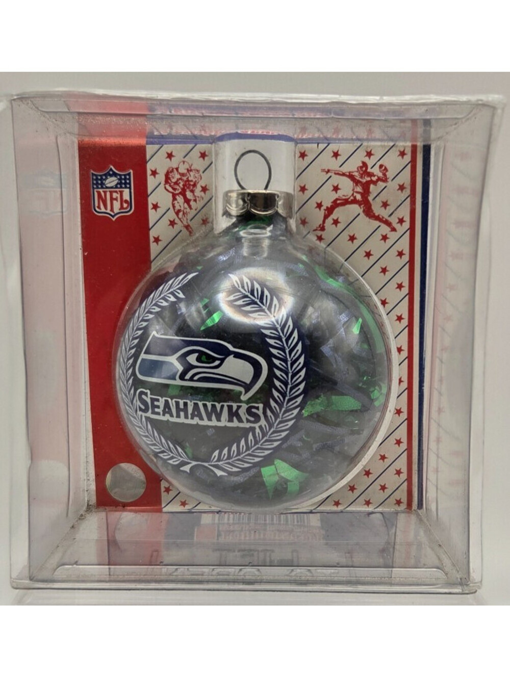 Vintage Seattle Seahawks Topperscot Glass Tinsel Christmas Ornament NFL New